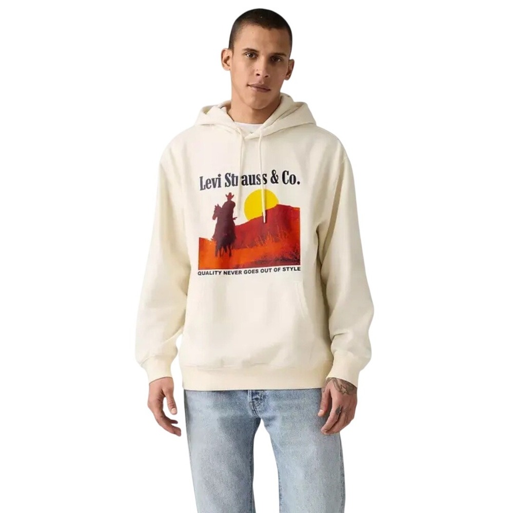 Levi's Men's Cream Cowboy Western Inspired Graphic Relaxed Fit Hoodie Size XXL